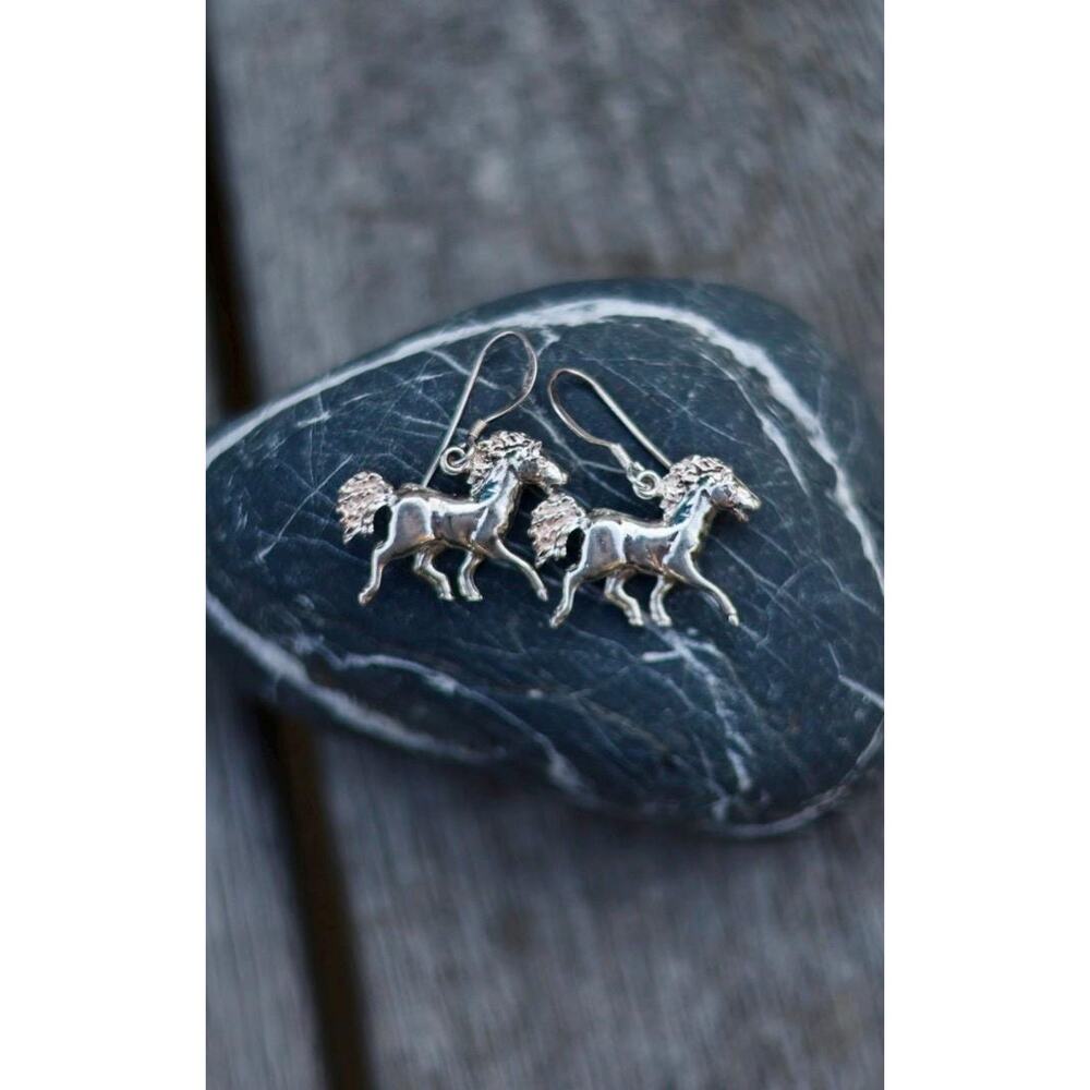 Vintage Sterling Silver Sculptural Horse Earrings | 3D Running Horse | 925